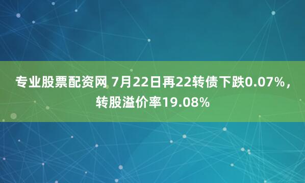 专业股票配资网 7月22日再22转债下跌0.07%，转股溢价率19.08%